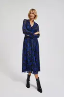 Marisse Blue Floral Print Dress With Belt