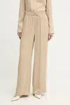 Kalhoty BOSS dámské, béžová barva, široké, high waist, 50541835