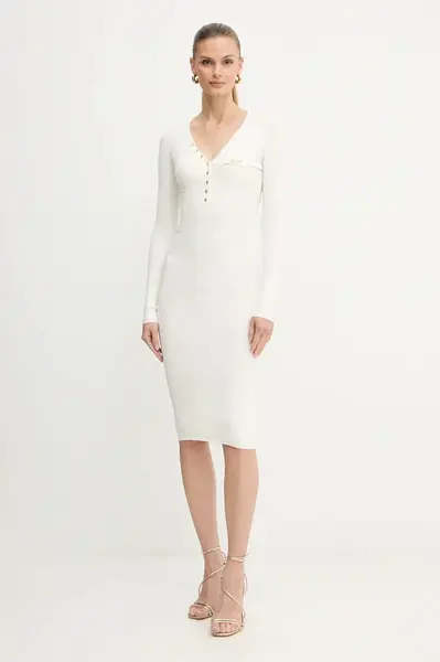 Šaty s příměsí hedvábí Elisabetta Franchi béžová barva, mini, AM10B56E2