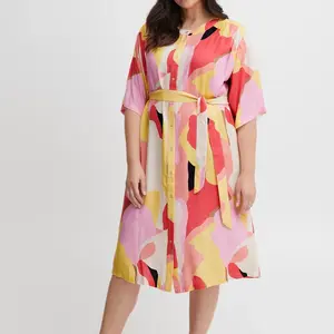 Bílo-růžové dámské vzorované košilové šaty Fransa - Dámské