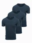 Ombre Set of men's BASIC cotton shirts with round neckline - 3x navy blue