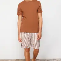 Trendyol Brown Regular Fit Teddy Bear Printed Knitted Shorts Pajama Set