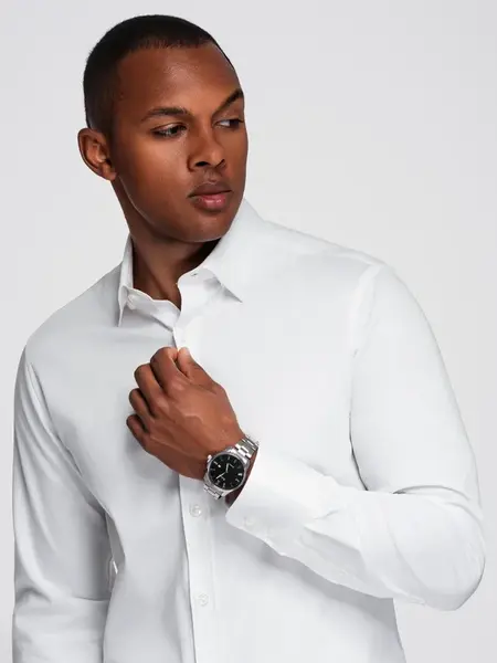 Ombre Classic men's SLIM FIT shirt in satin fabric - white