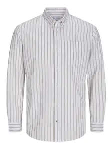 Jack & Jones Plus Košeľa 'Oxford'  tmavobéžová / biela