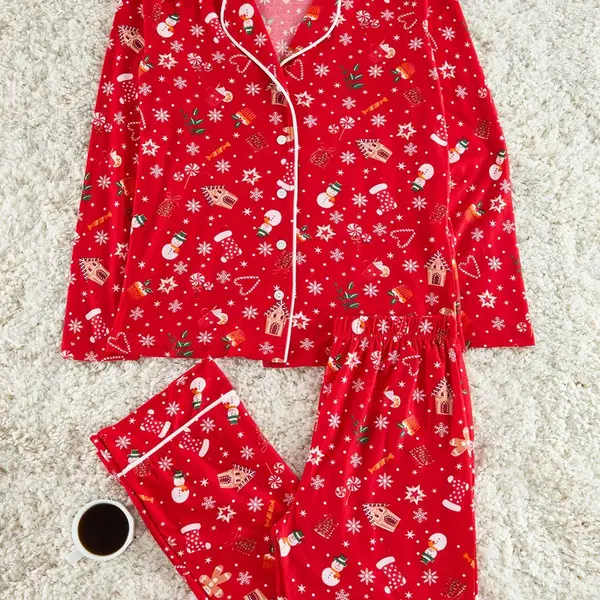 Trendyol Red Soft Feeling Christmas Themed Knitted Pajama Set