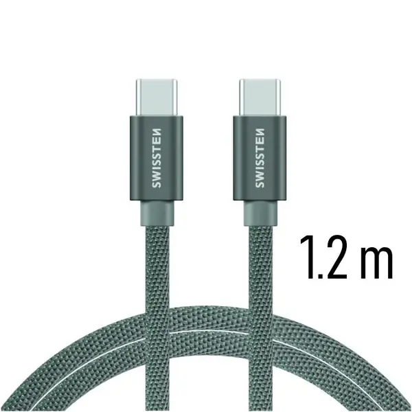 Datový kabel Swissten Textile USB-C 1,2 M, grey