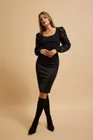 Marisse Black Metallic Thread Pencil Skirt