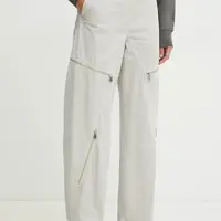 Bavlněné kalhoty Pinko dámské, šedá barva, široké, high waist, 104981 A2EC