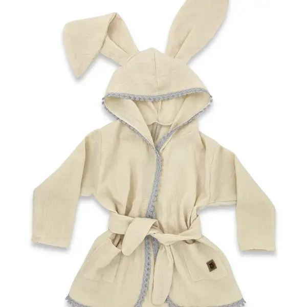 Baby Nellys Dětský mušelínový župan s oušky Bunny - béžový