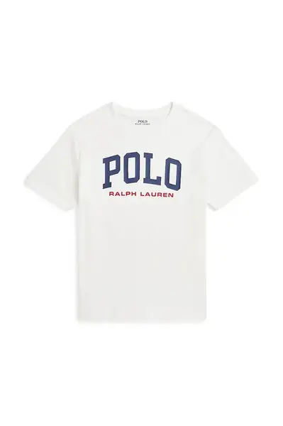 Dětské bavlněné tričko Polo Ralph Lauren bílá barva, s potiskem, 323958159002