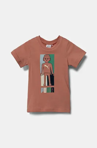Dětské bavlněné tričko Puma X PLAYMOBIL oranžová barva, s potiskem, 627388