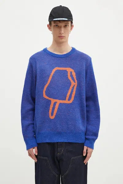 Svetr z vlněné směsi ICECREAM Popsicle Crewneck modrá barva, IC24436