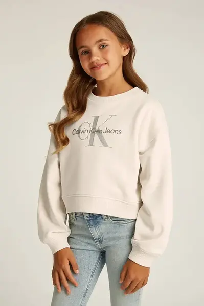 Dětská bavlněná mikina Calvin Klein Jeans béžová barva, s potiskem, IG0IG02823