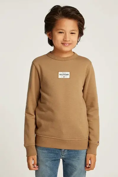 Dětská mikina Tommy Hilfiger hnědá barva, s aplikací, KB0KB09315