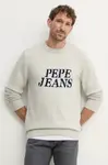 Svetr z vlněné směsi Pepe Jeans LUKA pánský, šedá barva, PM702499