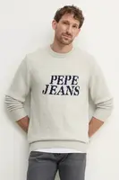 Svetr z vlněné směsi Pepe Jeans LUKA pánský, šedá barva, PM702499