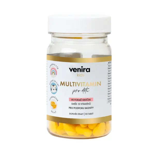 Venira Kids Multivitamin pro děti ve formě srdíček pomeranč 120 tablet