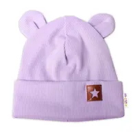 Baby Nellys Žebrovaná dvouvrstvá čepice s oušky TEDDY - lila vel.  80/86