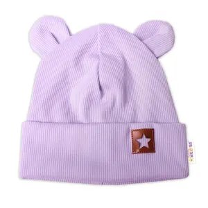 Baby Nellys Žebrovaná dvouvrstvá čepice s oušky TEDDY - lila vel.  80/86
