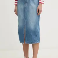 Džínová sukně Pepe Jeans MIDI SKIRT HW DOUBLE modrá barva, midi, PL901207