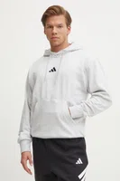Mikina adidas Feelcozy pánská, šedá barva, s kapucí, melanžová, JE3803
