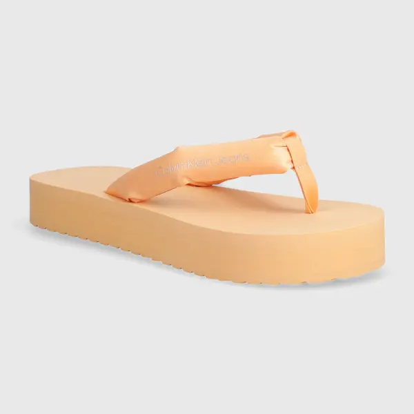 Žabky Calvin Klein Jeans BEACH SANDAL FLATFORM PADDED NY dámské, oranžová barva, na plochém podpatku, YW0YW01400