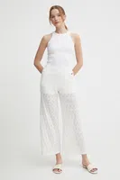 Kalhoty s příměsí lnu Pepe Jeans GOLDIE PANTS béžová barva, high waist, PL211749