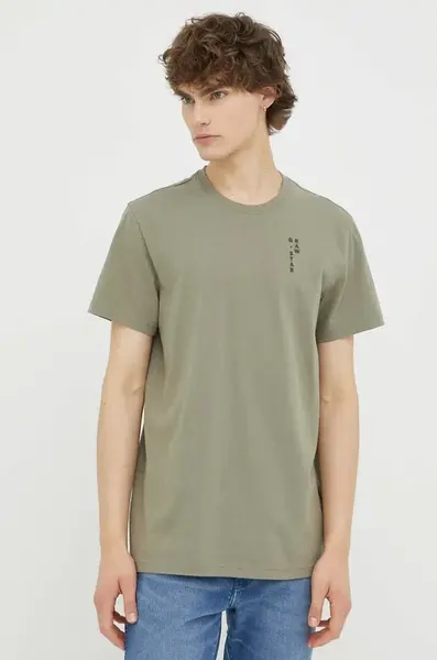 Bavlněné tričko G-Star zelená barva, s potiskem