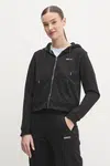 Mikina Dkny dámská, černá barva, s kapucí, hladká, DP5J9508