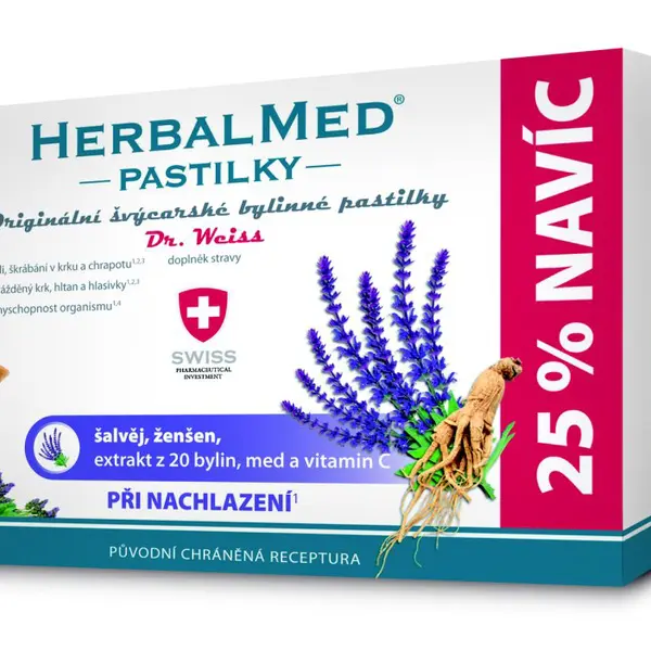 Dr. Weiss HerbalMed Šalvěj + ženšen + vitamin C 24+6 pastilek