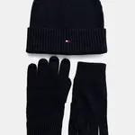 Čepice a rukavice s příměsí kašmíru Tommy Hilfiger tmavomodrá barva, AM0AM12938