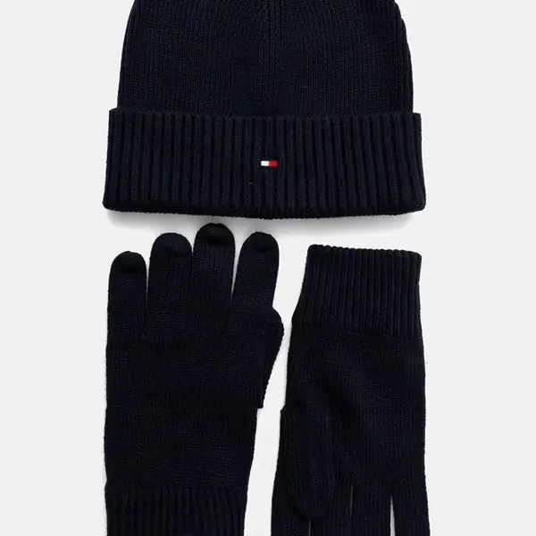 Čepice a rukavice s příměsí kašmíru Tommy Hilfiger tmavomodrá barva, AM0AM12938