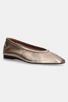 Kožené baleríny Tommy Hilfiger SOFT METAL LTHR BALLERINA NO BOW zlatá barva, FW0FW08601