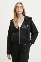 Bavlněná mikina Moschino Jeans dámská, černá barva, s kapucí, s potiskem, 1703 3228