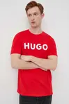 Bavlněné tričko HUGO červená barva, s potiskem, 50467556