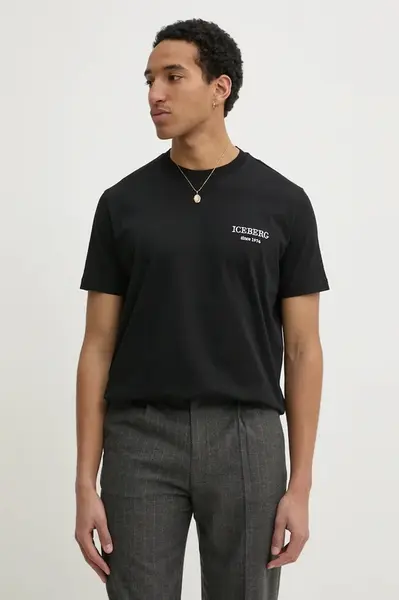 Bavlněné tričko Iceberg černá barva, s aplikací, F046 6327