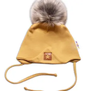 Baby Nellys Zimní,podzimní bavlněná dvouvrstvá čepice s bambulí na zavazování Sta