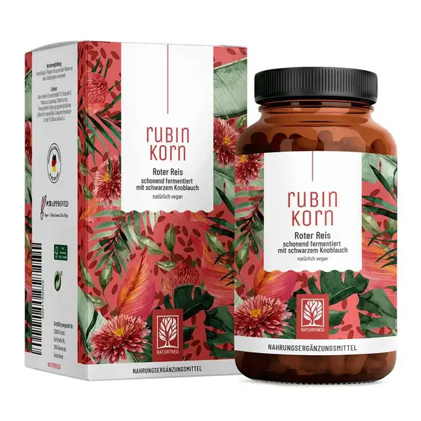 Naturtreu Rubínové zrno - Červená fermentovaná ryža, čierny cesnak a cholín pre pečeň a cholesterol, 120 kapsúl