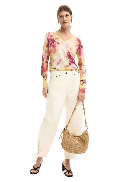 Desigual kvetinový sveter s výstrihom do V