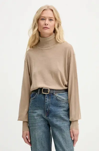 Svetr z vlněné směsi By Malene Birger MOHSEN dámský, béžová barva, lehký, s golfem, Q72551001