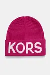 Čepice z vlněné směsi MICHAEL Michael Kors růžová barva, z tenké pleteniny, 539875