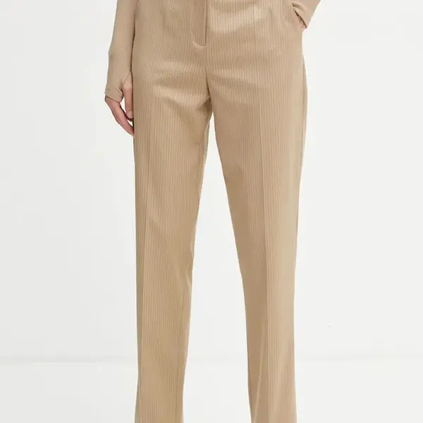 Kalhoty La Mania DANA dámské, béžová barva, jednoduché, high waist, DANA