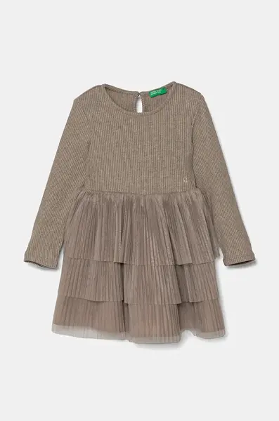 Dívčí šaty United Colors of Benetton šedá barva, midi, 4TQFGV022