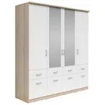 Boxxx ŠATNÍ SKŘÍŇ SE ZRCADLEM, bílá, Sonoma dub, 181/199/58 cm
