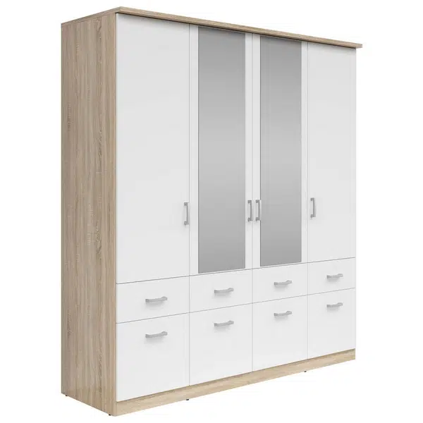 Boxxx ŠATNÍ SKŘÍŇ SE ZRCADLEM, bílá, Sonoma dub, 181/199/58 cm