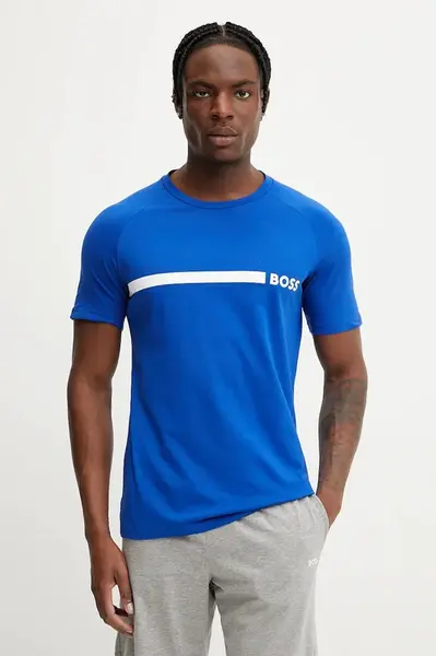 Bavlněné tričko BOSS T-Shirt RN Slim Fit pánské, fialová barva, s potiskem, 50517970