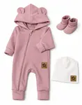 Baby Nellys Rostoucí oteplený overál s čepičkou, 2D - pudrově růžová, vel. 92/98