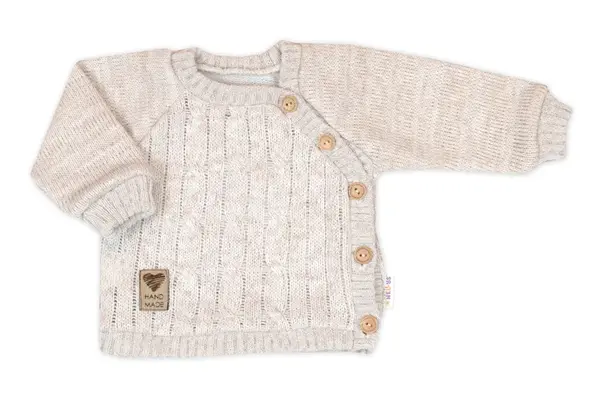 Pletený svetrík a nohavice s vreckom Hand Made 2D, Nature lux - béžový melírok. veľ. 74