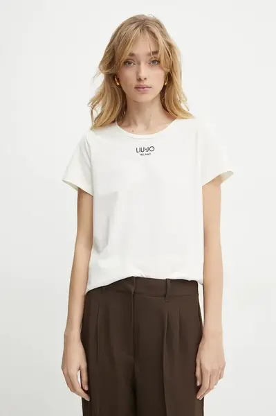 Bavlněné tričko Liu Jo béžová barva, TA5170 JS923