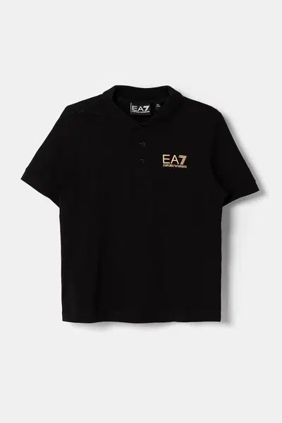 Dětská bavlněná polokošile EA7 Emporio Armani černá barva, s potiskem, 7B000022 AF10378